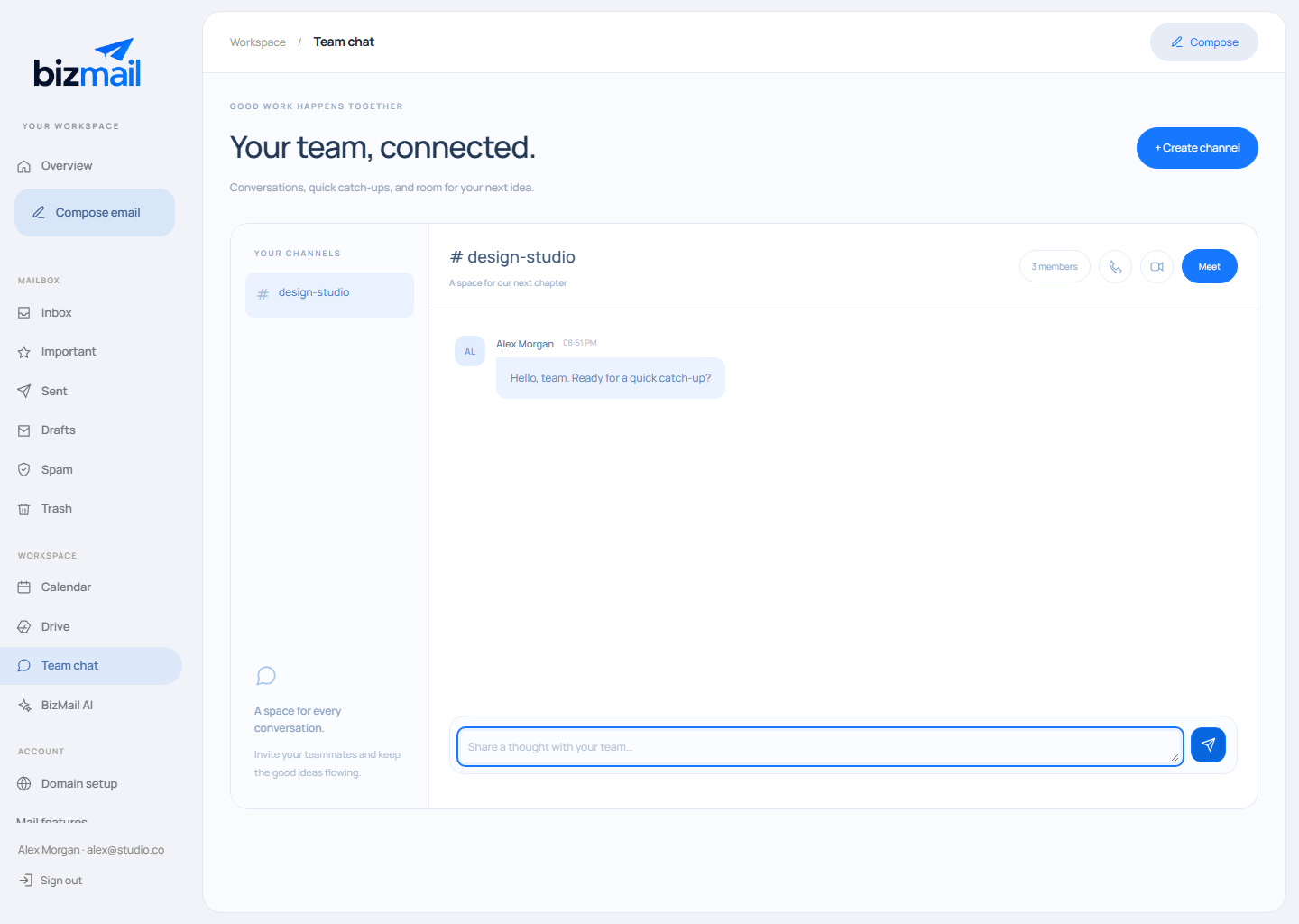 BizMail team chat with the current logo